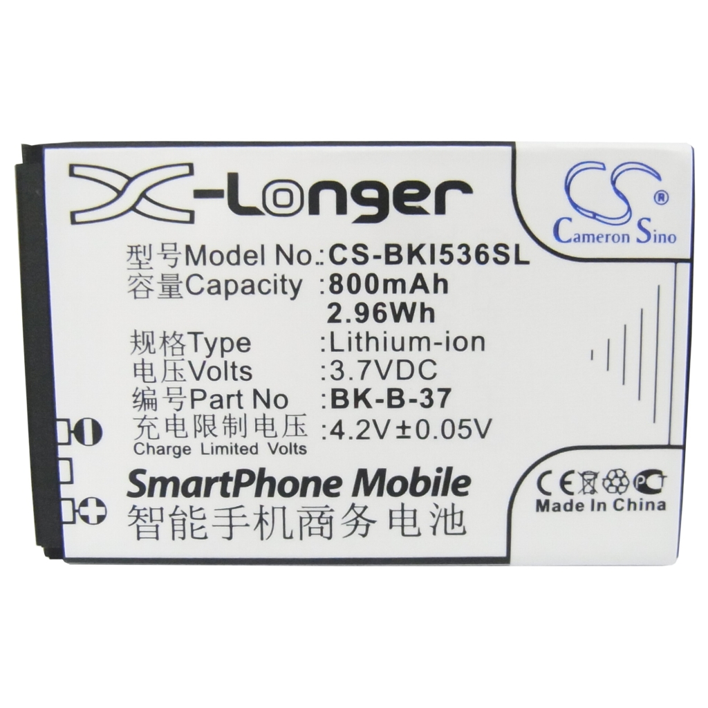 Baterie Li-ion Cameron Sino CS-BKI536SL X-Longer 3,7V 800mAh, vedere frontală plană a etichetei