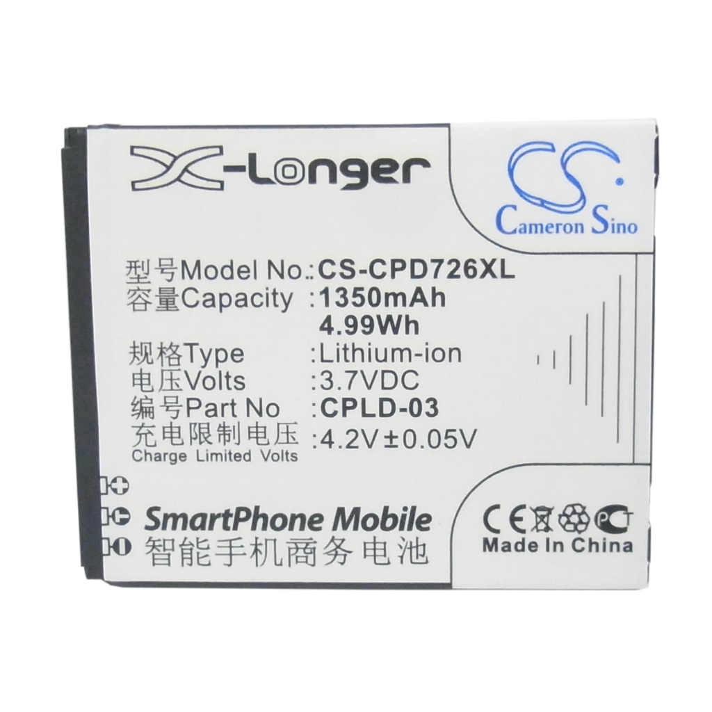 Etichetă frontală Cameron Sino CS-CPD726XL X-Longer 1350mAh 3,7V Smartphone-Akku