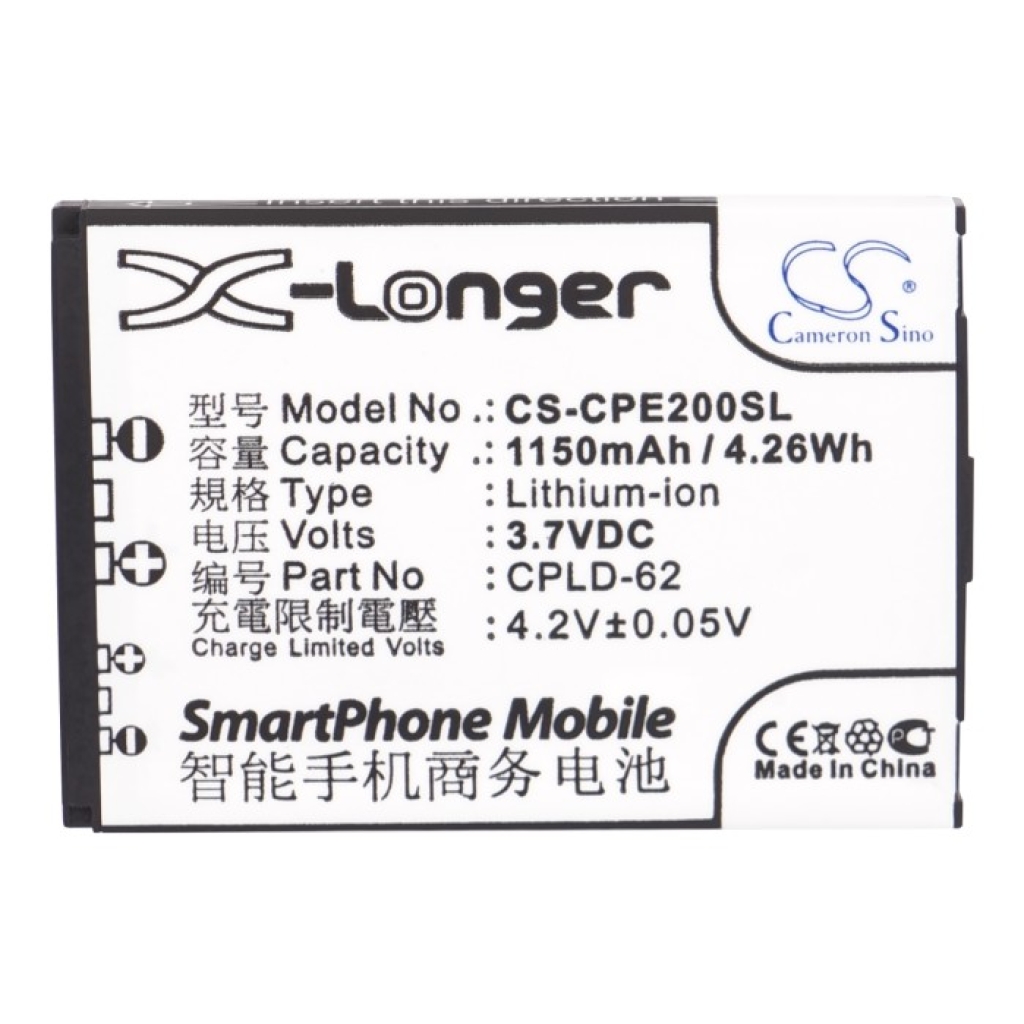 Baterie Li-ion Cameron Sino CS-CPE200SL 1150mAh 3,7V, vedere de sus a etichetei