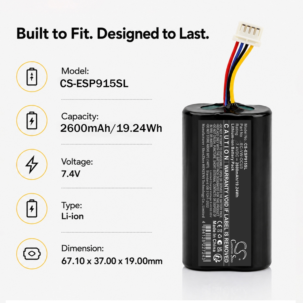 Imagine promoțională Cameron Sino CS-ESP915SL cu specificații 7,4V Li-ion, baterie vehicul