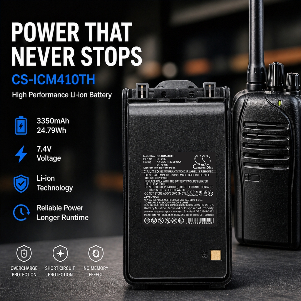 Cameron Sino CS-ICM410TH 7.4V 3350mAh Li-ion battery for Icom two-way radio