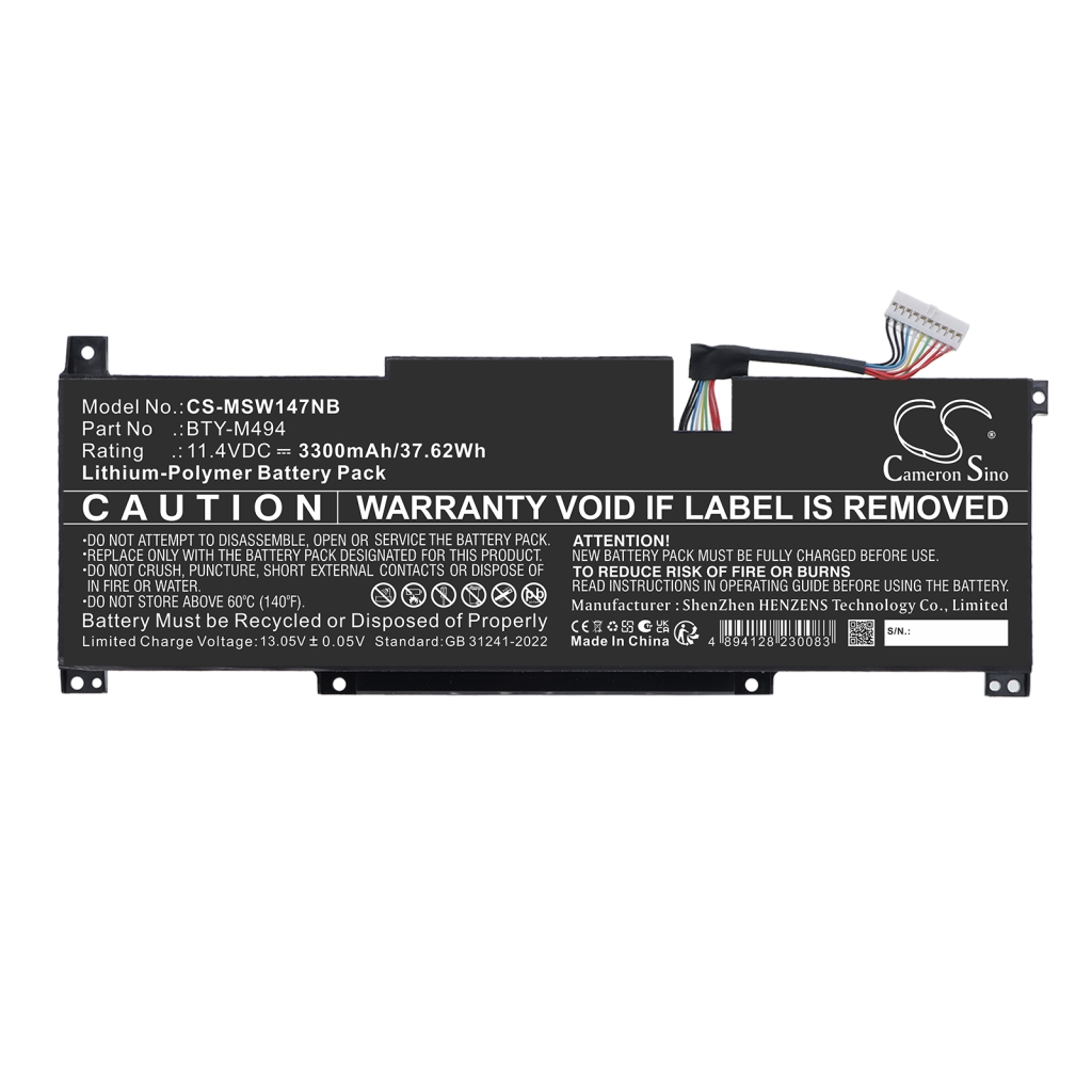 Battery compatible with MSI CS-MSW147NB