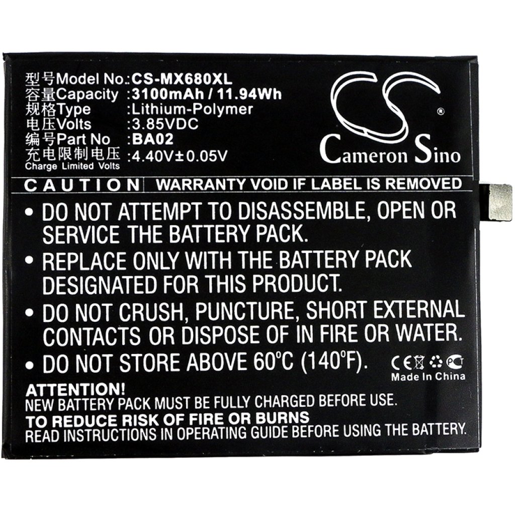 Compatible battery replacement for MeiZu BA02