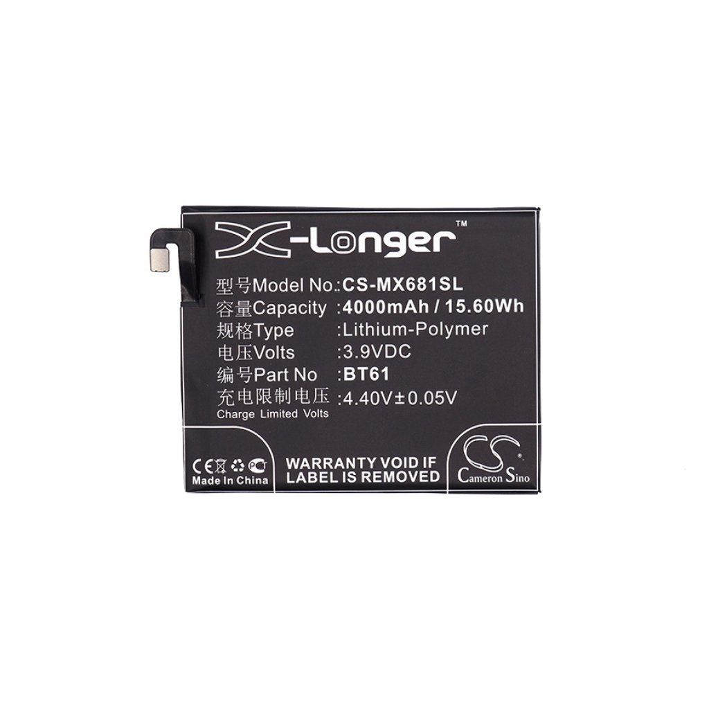 Compatible battery replacement for MeiZu BT61