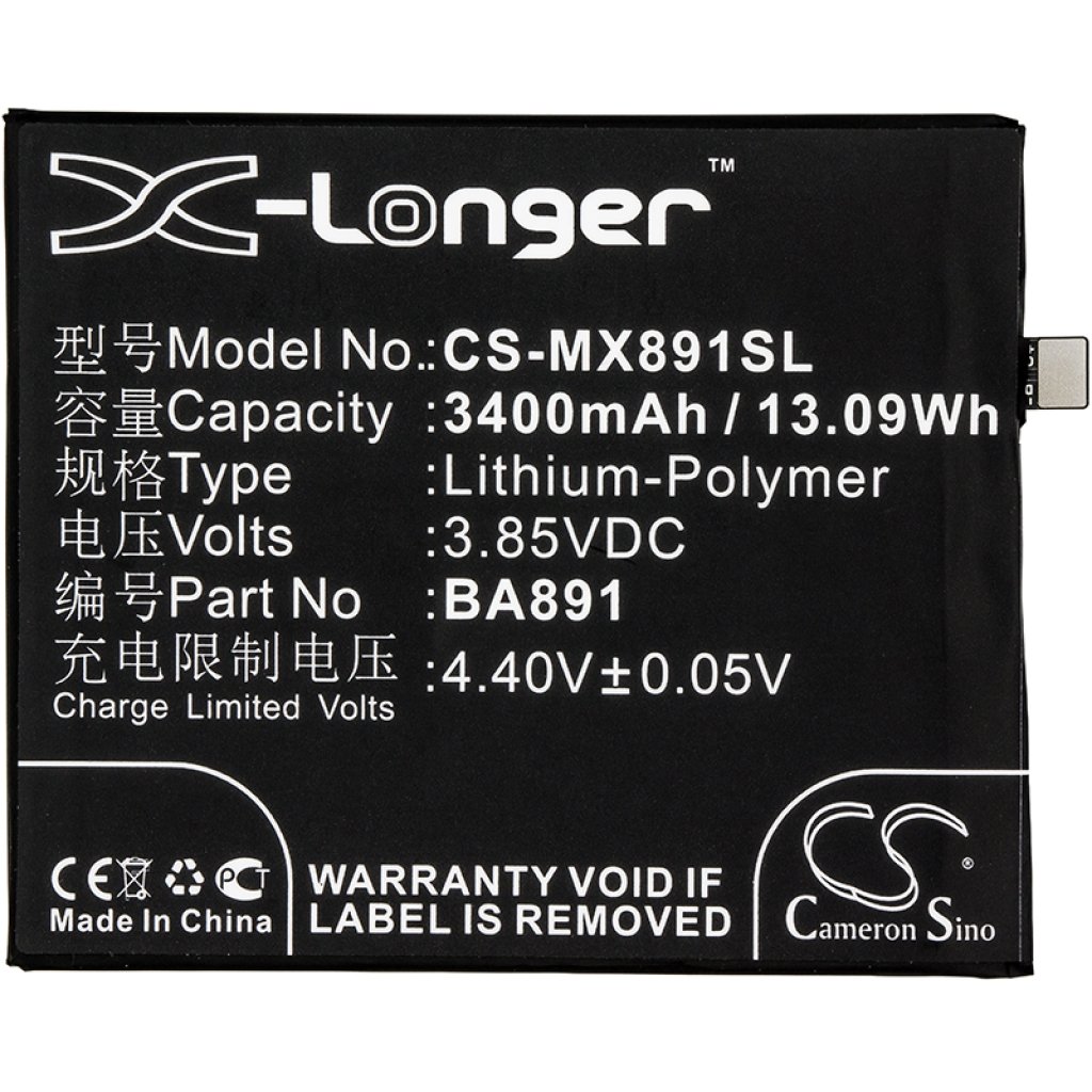 Compatible battery replacement for MeiZu BA891