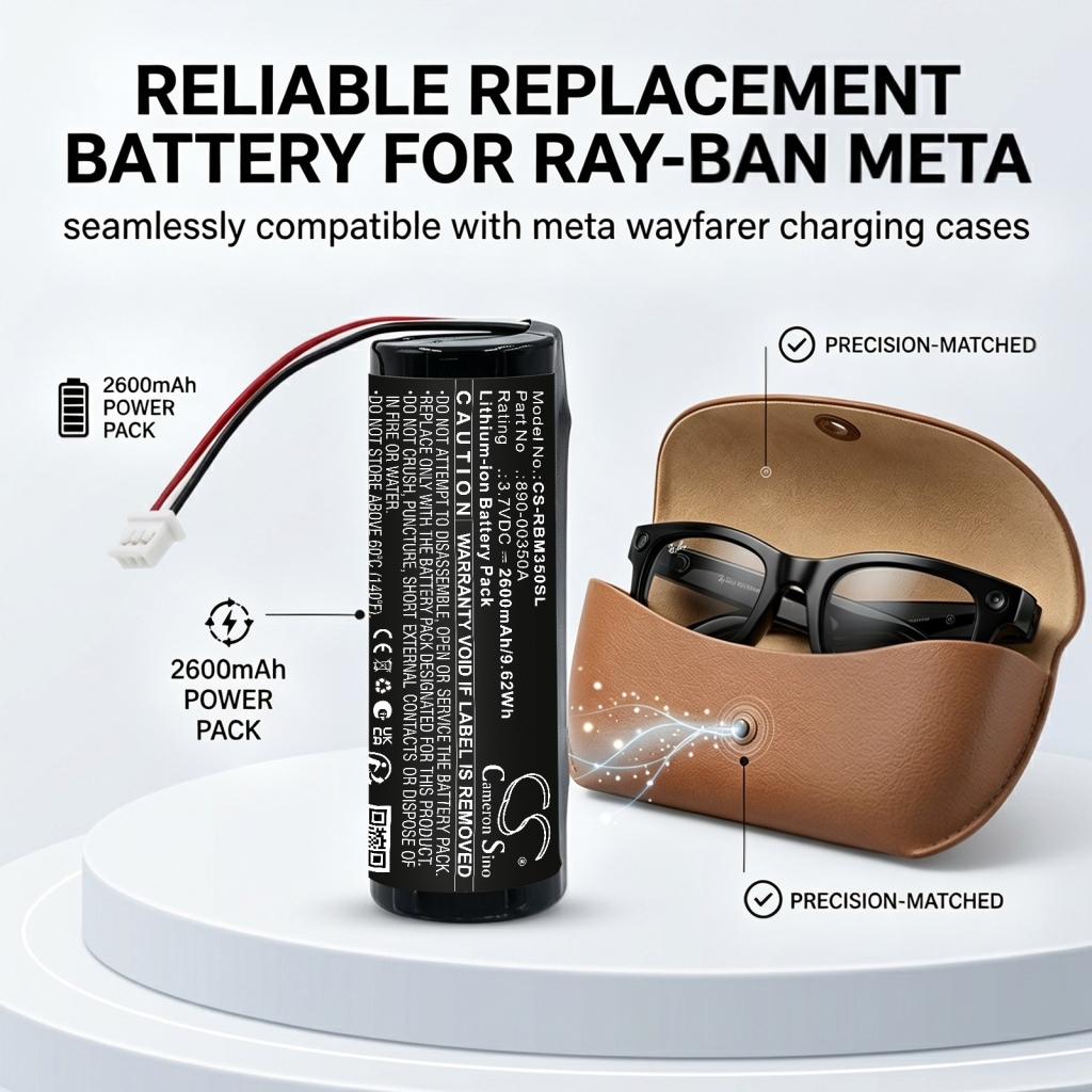 Baterii compatibil cu Ray-ban Meta Wayfarer Charging Case CS-RBM350SL