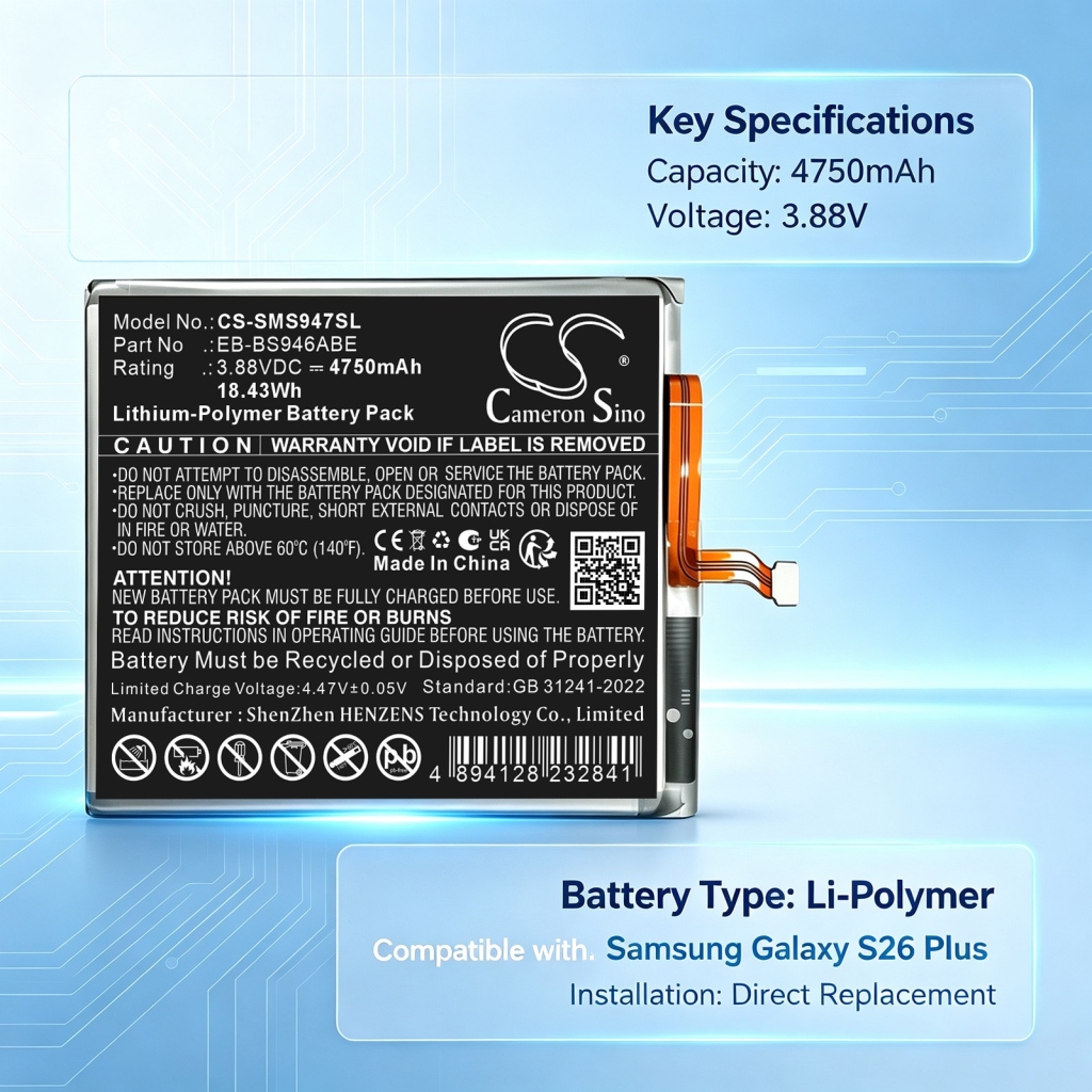 Batteries compatible with Samsung Galaxy S26 Plus S26+ CS-SMS947SL