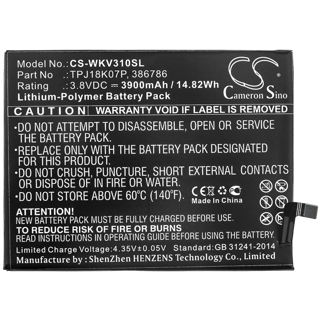 Înlocuire compatibilă pentru bateria Wiko 386786,TPJ18K07P