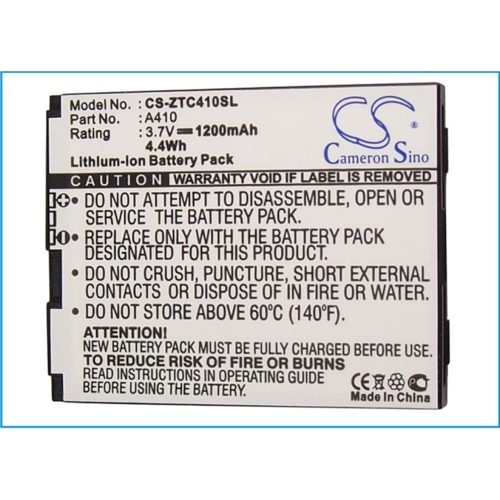 Compatible battery replacement for ZTE A410